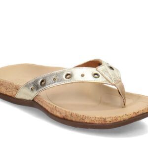 New Strive Saria Toe Post Orthotic Slip On Leather Sandal gold  Womens US 7